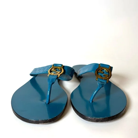 Gucci Blue Patent Leather GG Logo Sandals – Made in Italy size 36.5 - Picture 1 of 7